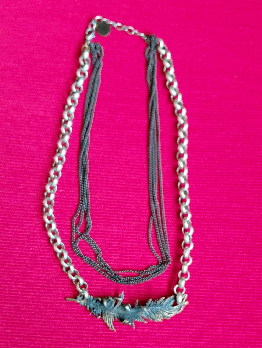 Bronze Feather Pendant Multi-Strand Necklace in Antique Silver and Gunmetal - Picture 3 of 8
